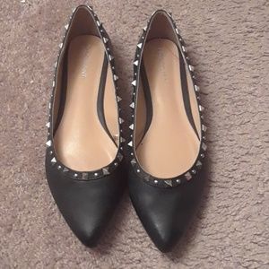 Black leather studded flats